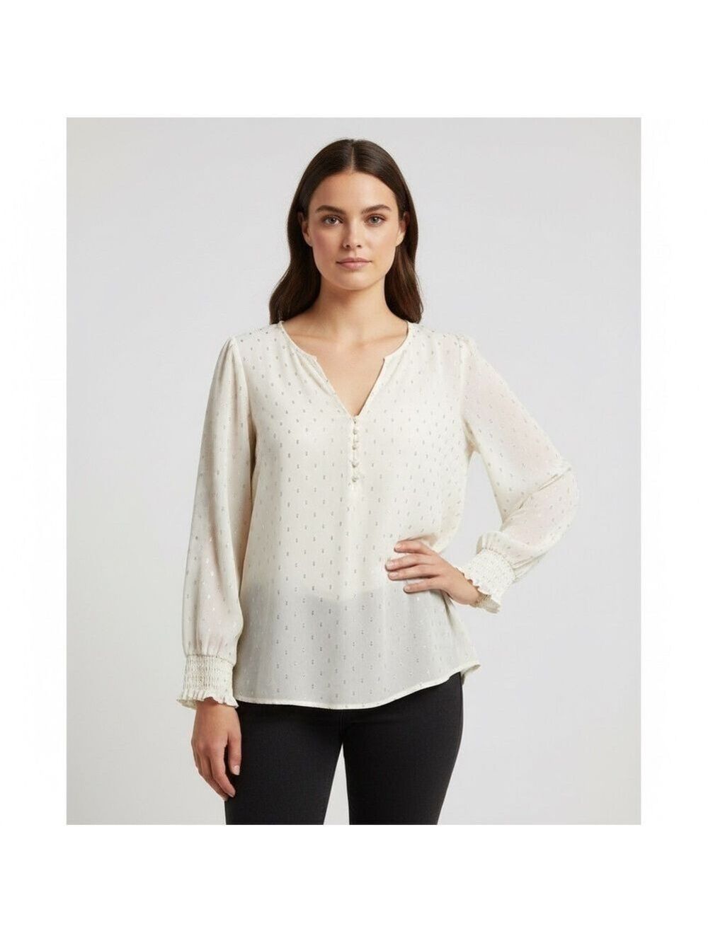 Penningtons in every story sheer cream colour blouse metallic pattern size 0X